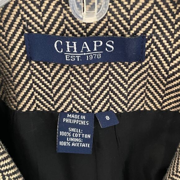 CHAPS Houndstooth Blazer Womens Size 8 Black & Cream Button Career Jacket - Picture 4 of 6